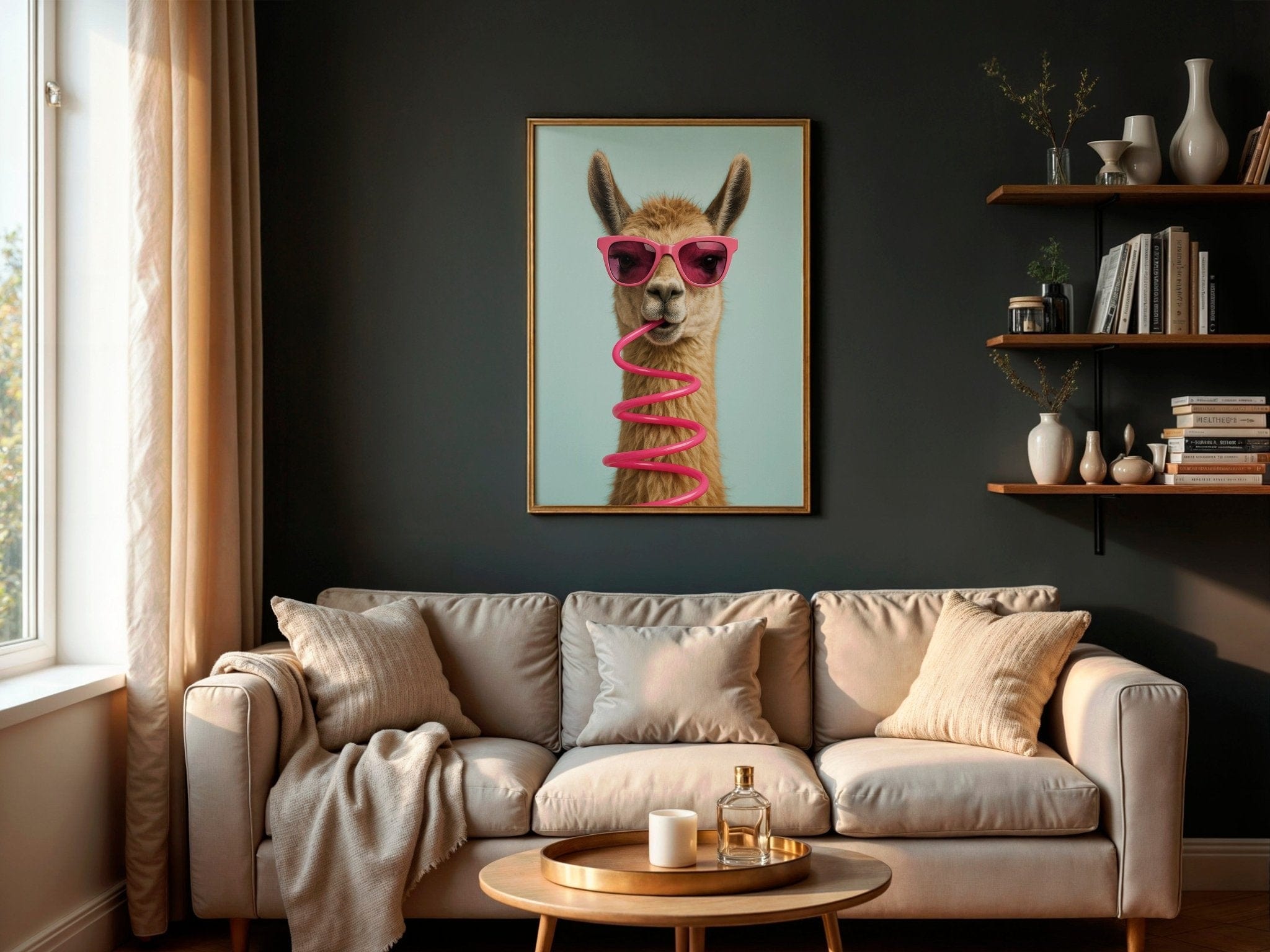 Sassy Sipper | Unique Llama Wall Art Print - Print