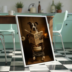 Staff Bull Terrier On The Toilet | Funny Dog Bathroom Wall Art Print - Print