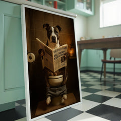 Staff Bull Terrier On The Toilet | Funny Dog Bathroom Wall Art Print - Print