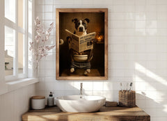 Staff Bull Terrier On The Toilet | Funny Dog Bathroom Wall Art Print - Print