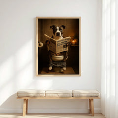 Staff Bull Terrier On The Toilet | Funny Dog Bathroom Wall Art Print - Print