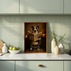 Staff Bull Terrier On The Toilet | Funny Dog Bathroom Wall Art Print - Print