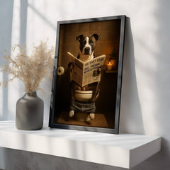 Staff Bull Terrier On The Toilet | Funny Dog Bathroom Wall Art Print - Print