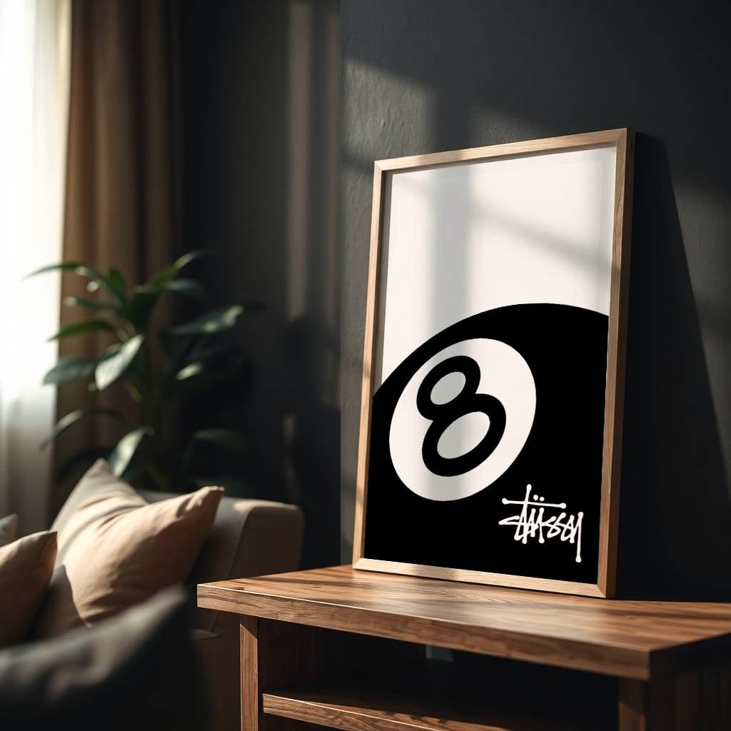 stussy 8 ball poster wall art print black white
