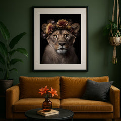 Wild Grace – Floral Crowned Lioness Wall Art