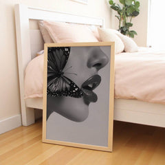 Timeless Flutter Wall Art Print | Black and White Woman with Butterfly - Print