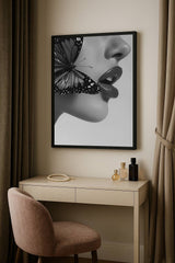 Timeless Flutter Wall Art Print | Black and White Woman with Butterfly - Print