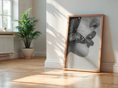Timeless Flutter Wall Art Print | Black and White Woman with Butterfly - Print