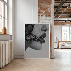 Timeless Flutter Wall Art Print | Black and White Woman with Butterfly - Print