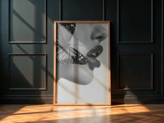 Timeless Flutter Wall Art Print | Black and White Woman with Butterfly - Print