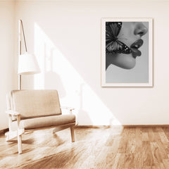 Timeless Flutter Wall Art Print | Black and White Woman with Butterfly - Print