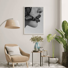 Timeless Flutter Wall Art Print | Black and White Woman with Butterfly - Print