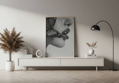 Timeless Flutter Wall Art Print | Black and White Woman with Butterfly - Print