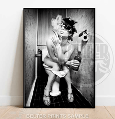 Unapologetic Repose Wall Art Print – Woman Smoking on Toilet with Glass of Wine - Print
