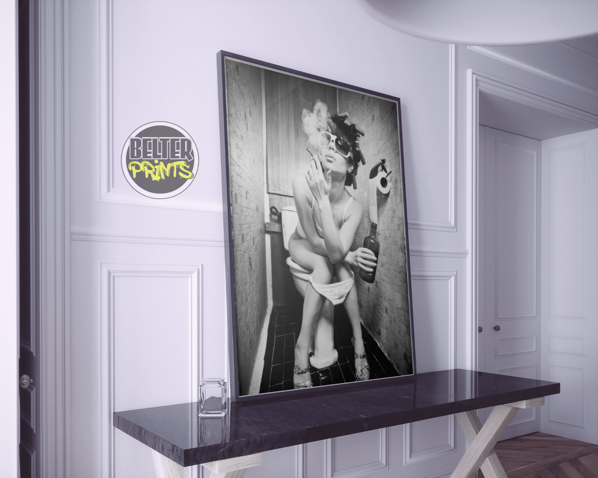Unapologetic Repose Wall Art Print – Woman Smoking on Toilet with Glass of Wine - Print
