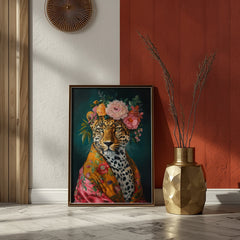 Untamed Beauty | Unique Leopard in Floral Dressing Gown Wall Art Print