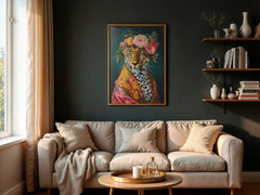 Untamed Beauty | Unique Leopard in Floral Dressing Gown Wall Art Print