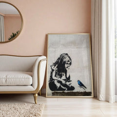 Graffiti girl with blue bird street art print