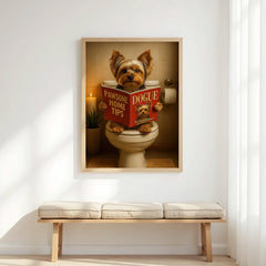 Yorkshire Terrier On The Toilet | Funny Dog Bathroom Wall Art Print - Print
