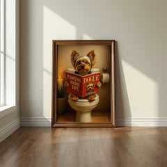 Yorkshire Terrier On The Toilet | Funny Dog Bathroom Wall Art Print - Print