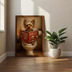 Yorkshire Terrier On The Toilet | Funny Dog Bathroom Wall Art Print - Print
