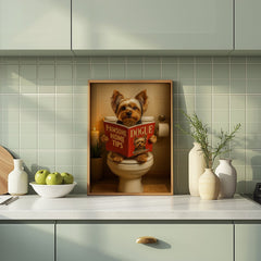 Yorkshire Terrier On The Toilet | Funny Dog Bathroom Wall Art Print - Print