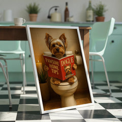 Yorkshire Terrier On The Toilet | Funny Dog Bathroom Wall Art Print - Print