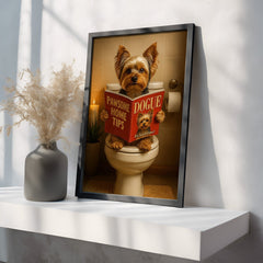 Yorkshire Terrier On The Toilet | Funny Dog Bathroom Wall Art Print - Print