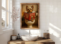 Yorkshire Terrier On The Toilet | Funny Dog Bathroom Wall Art Print - Print