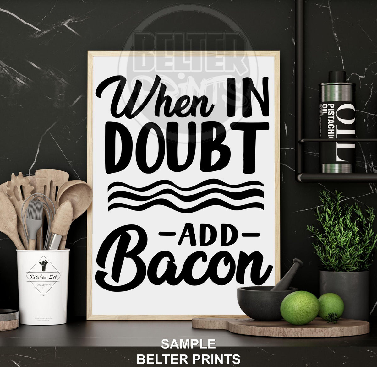 BACON RULES | Add Bacon Wall Art | Funny Kitchen Quote Print