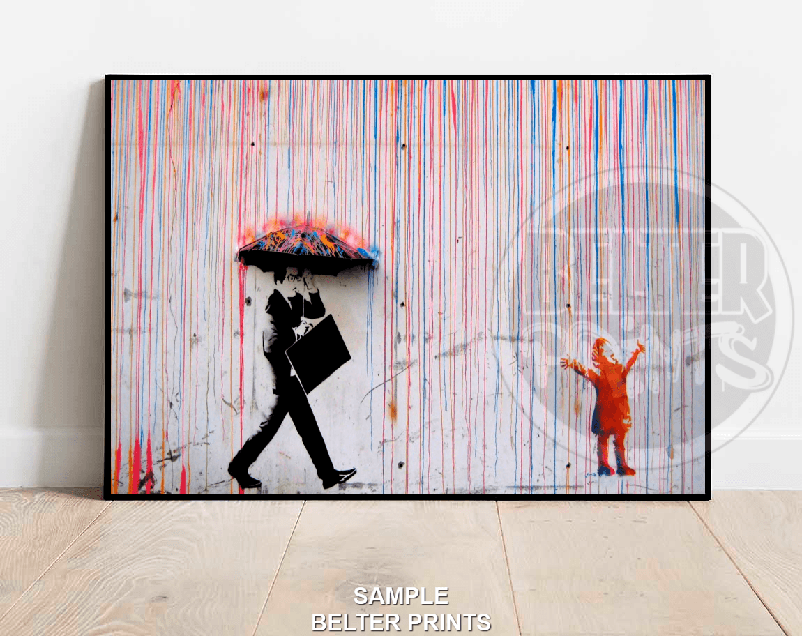 Rainbow Rain Banksy-Inspired Wall Art Print