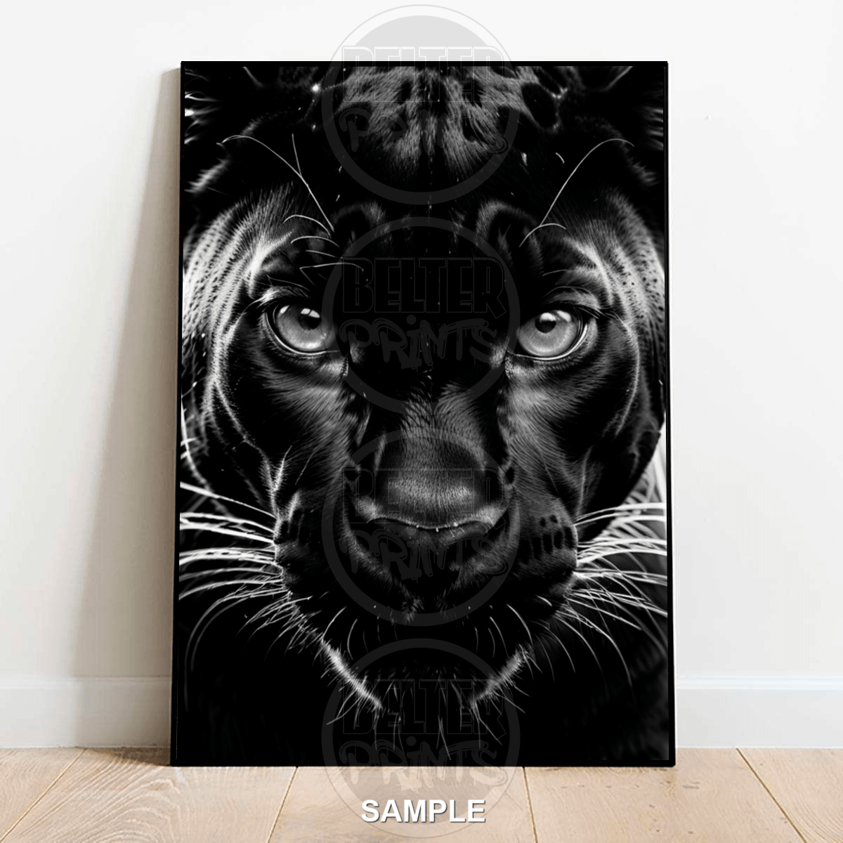 Blue Neon Panther Wall Art Print – Fierce Glowing Big Cat