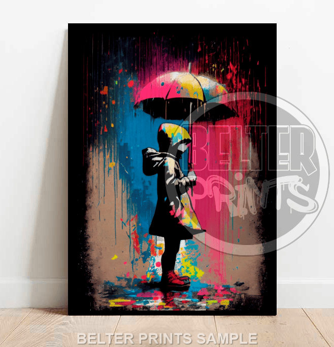 Colourful Rain Banksy-Inspired Wall Art Print
