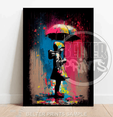 Colourful Rain Banksy-Inspired Wall Art Print