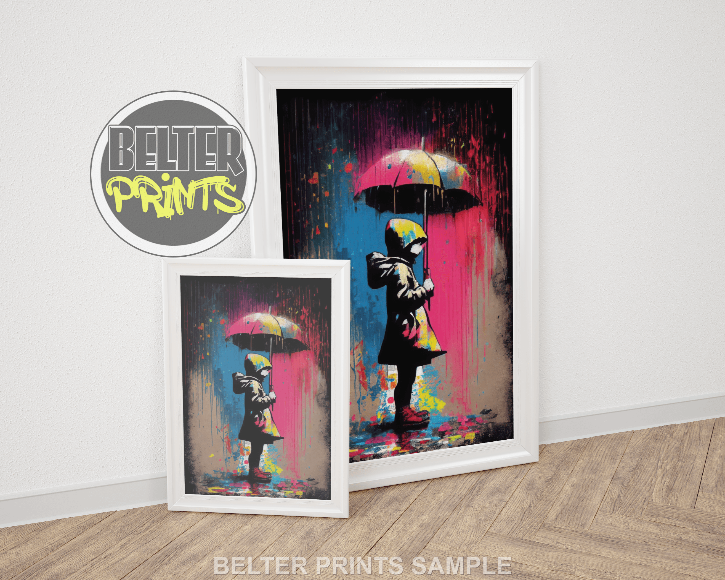 Colourful Rain Banksy-Inspired Wall Art Print