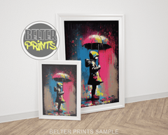 Colourful Rain Banksy-Inspired Wall Art Print