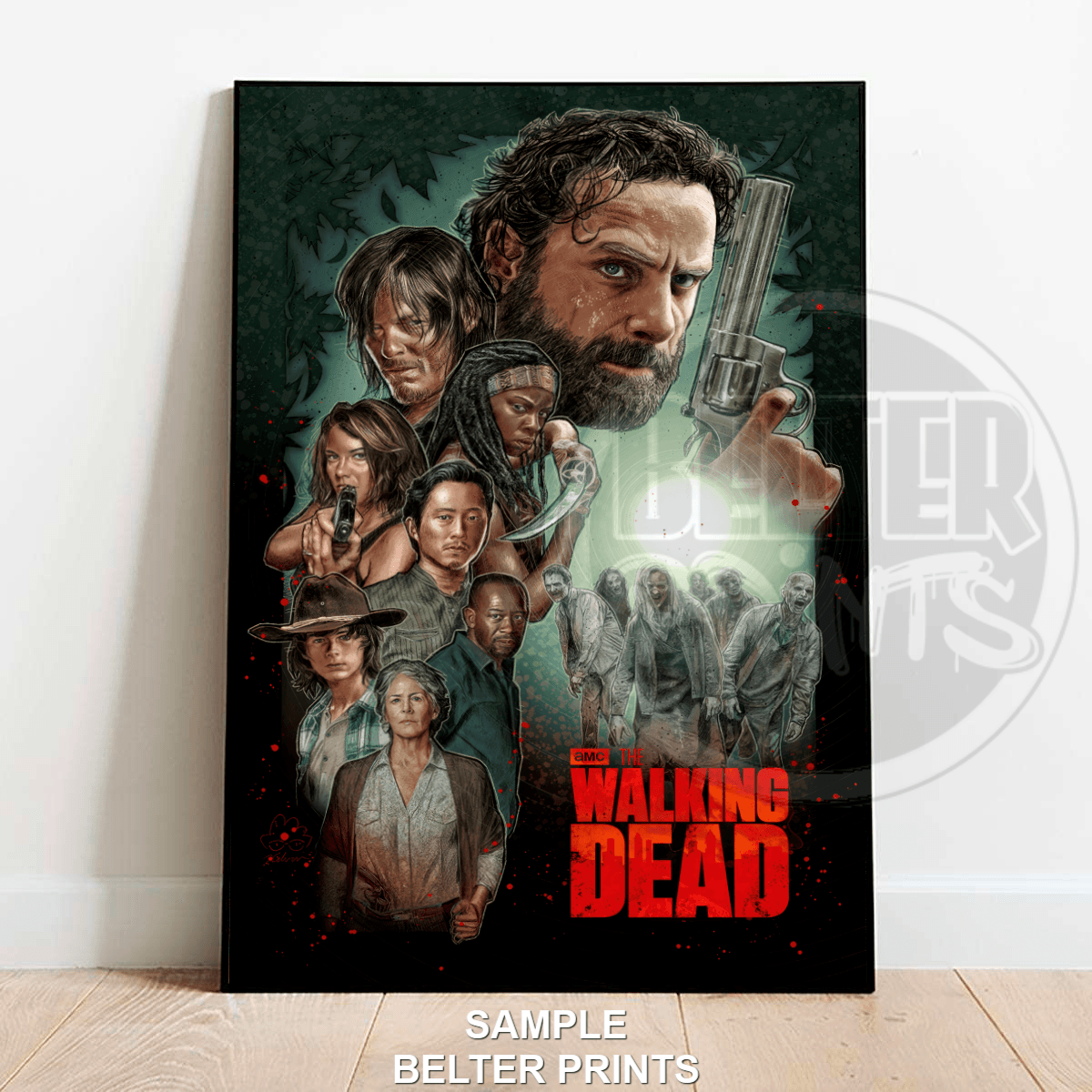 The Walking Dead Wall Art Print – Rick Grimes & Main Cast Poster with Zombies and Red Logo