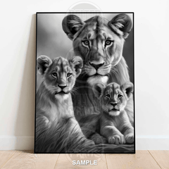 Majestic Lioness and Cubs Wall Art – Heartwarming Safari Wildlife Print