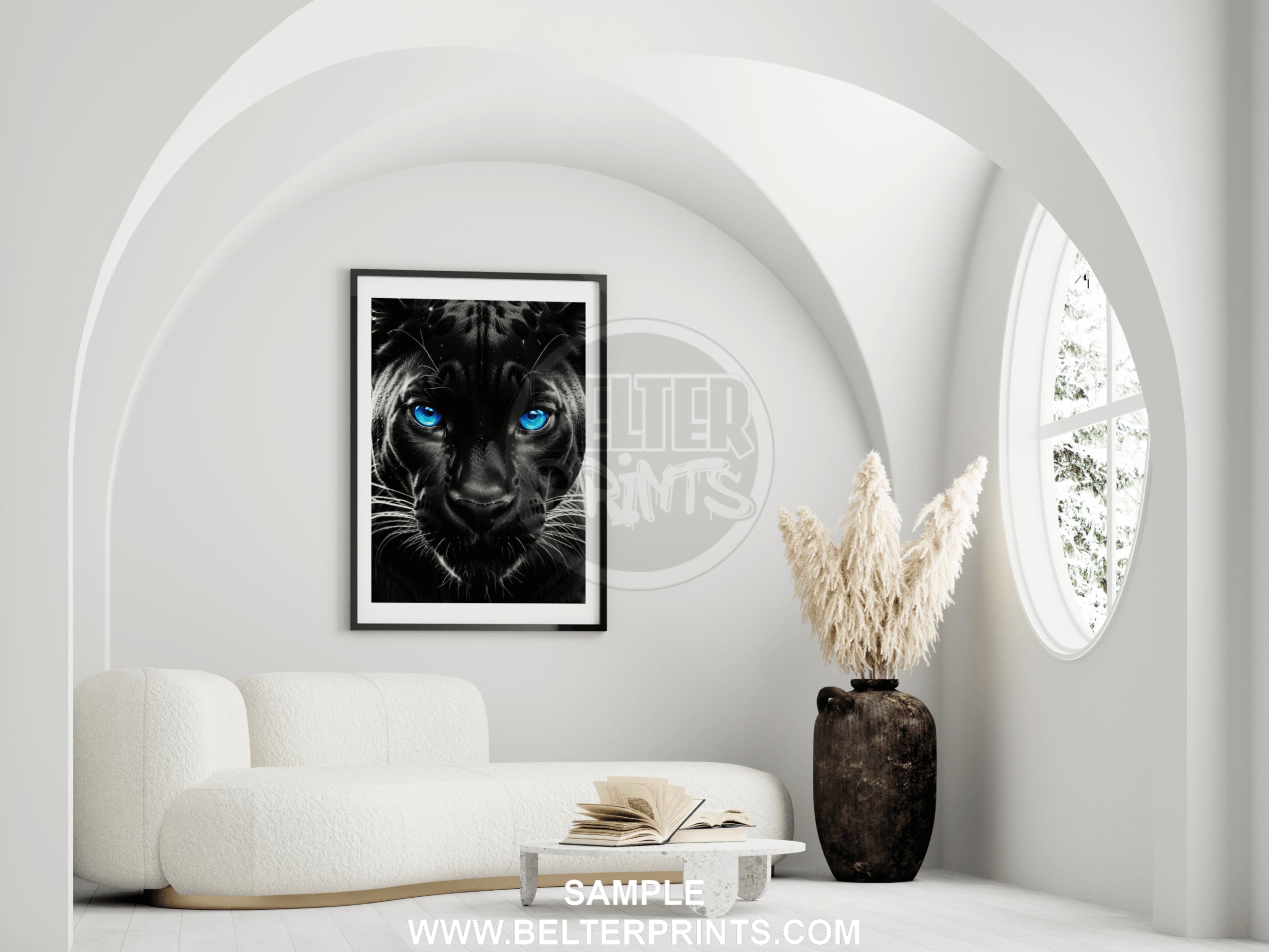 Blue Neon Panther Wall Art Print – Fierce Glowing Big Cat