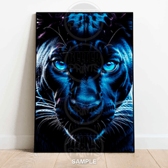 Blue Neon Panther Wall Art Print – Fierce Glowing Big Cat