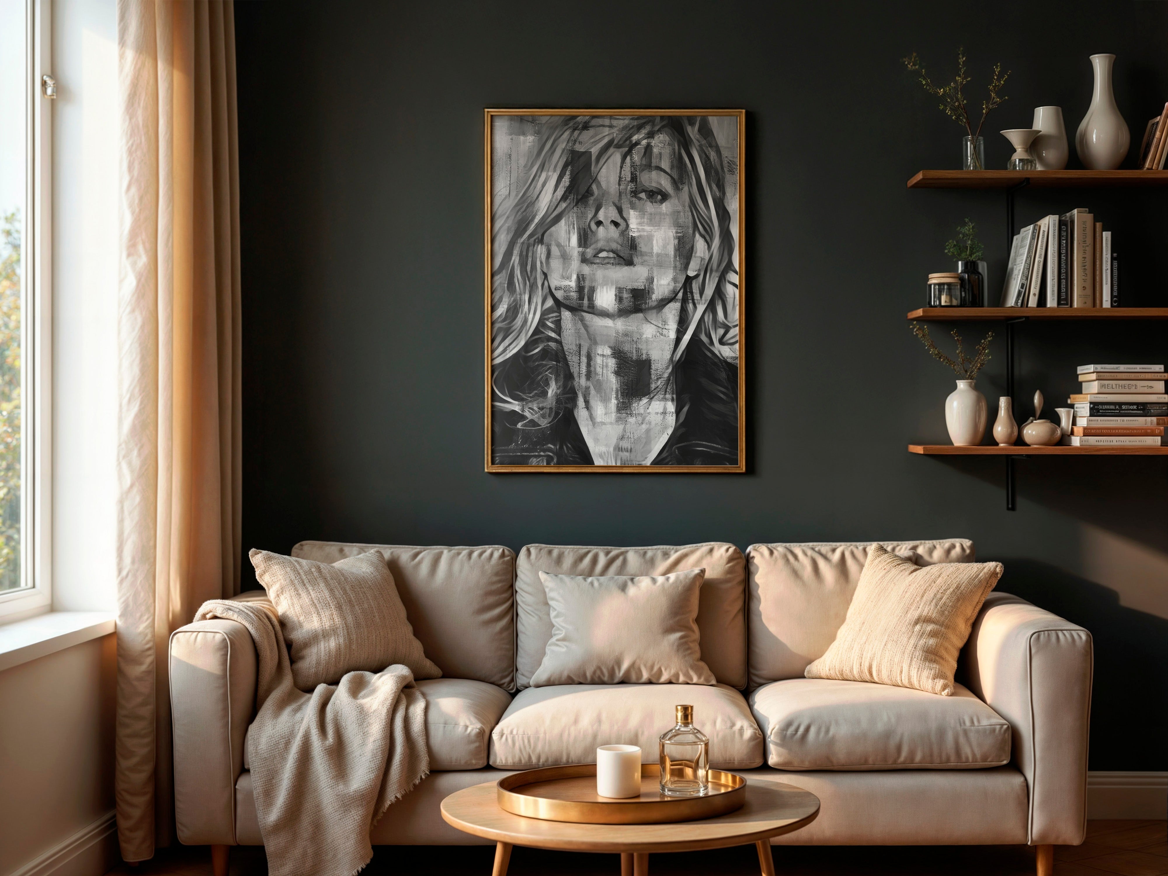 Kate Moss Grunge Urban Wall Art | Edgy Monochrome Modern Portrait Print