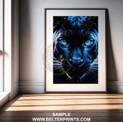 Blue Neon Panther Wall Art Print – Fierce Glowing Big Cat