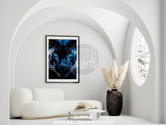 Blue Neon Panther Wall Art Print – Fierce Glowing Big Cat
