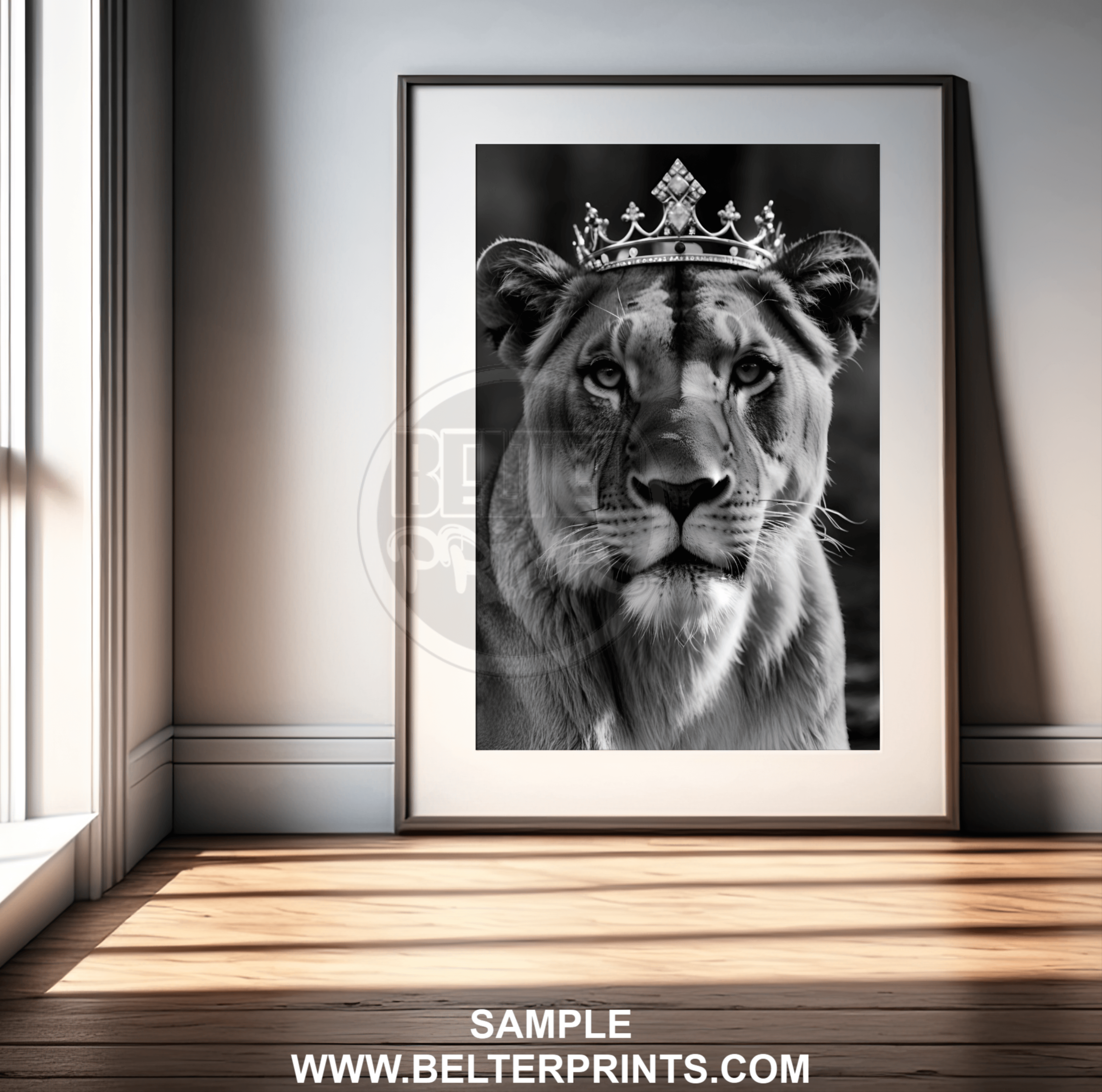 Crowned Lioness Wall Art – Royal Big Cat Print