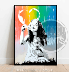 Rainbow Love Burst Banksy-Inspired Wall Art Print