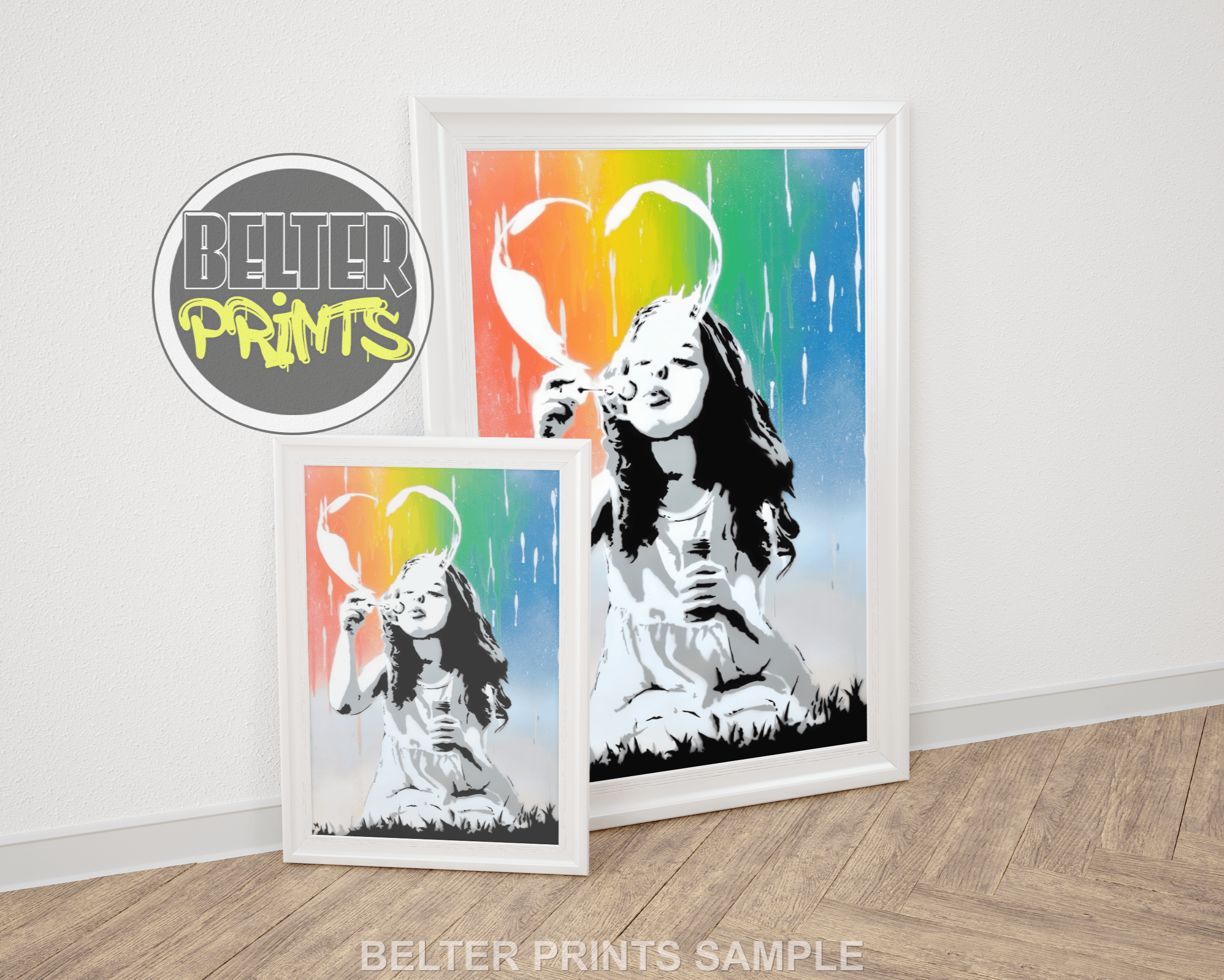 Rainbow Love Burst Banksy-Inspired Wall Art Print