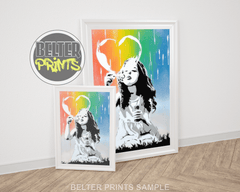Rainbow Love Burst Banksy-Inspired Wall Art Print