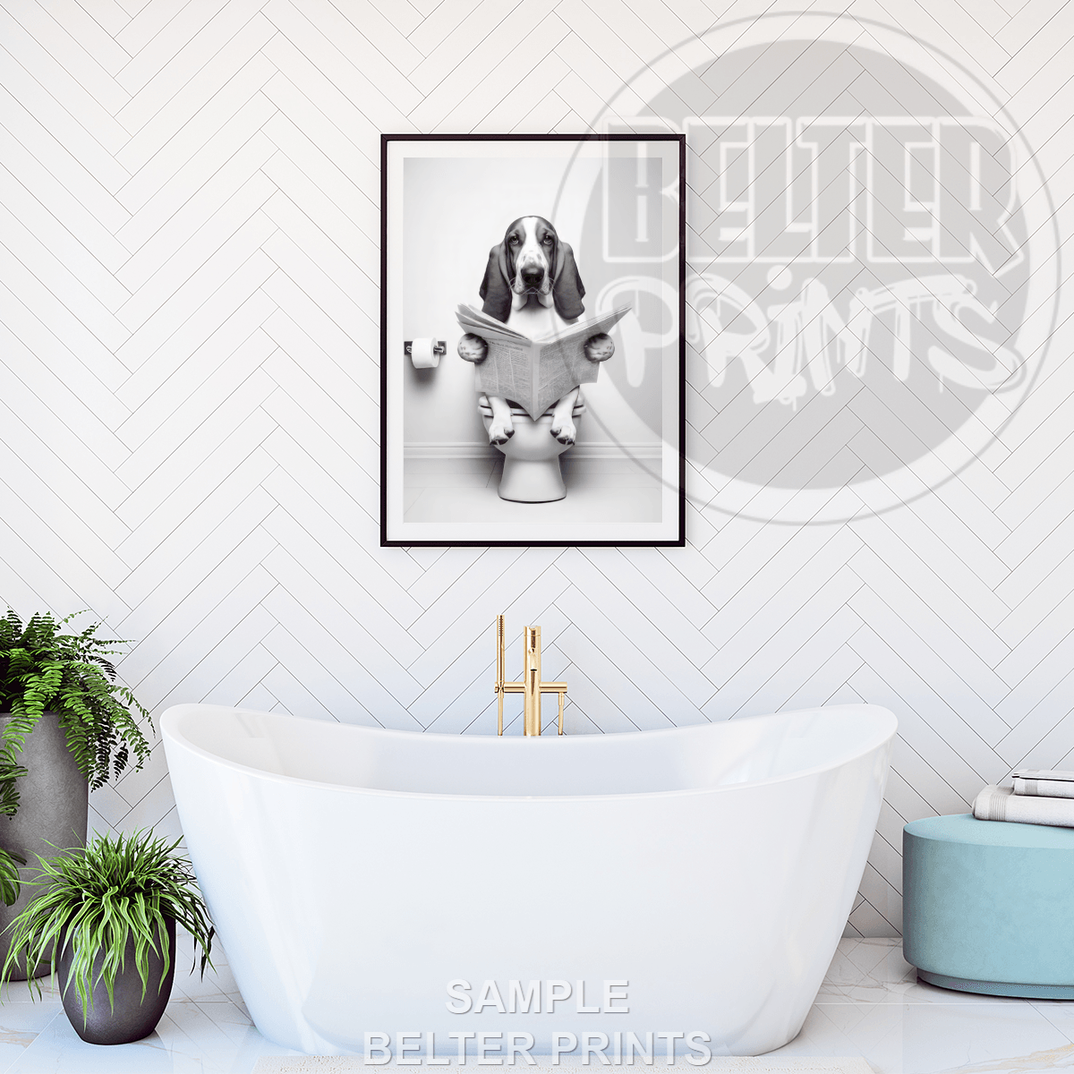 Hound on Toilet Wall Art Print – Funny Dog Bathroom Decor