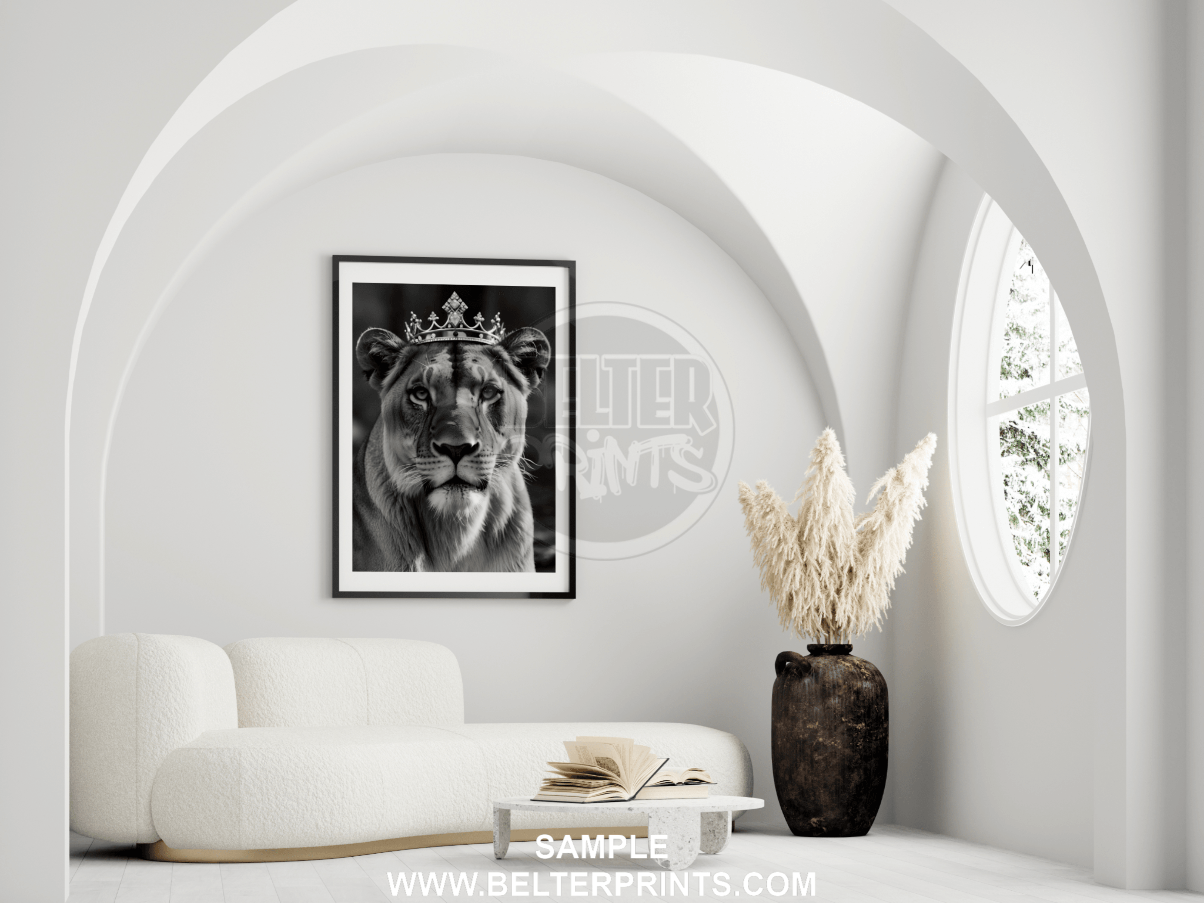 Crowned Lioness Wall Art – Royal Big Cat Print