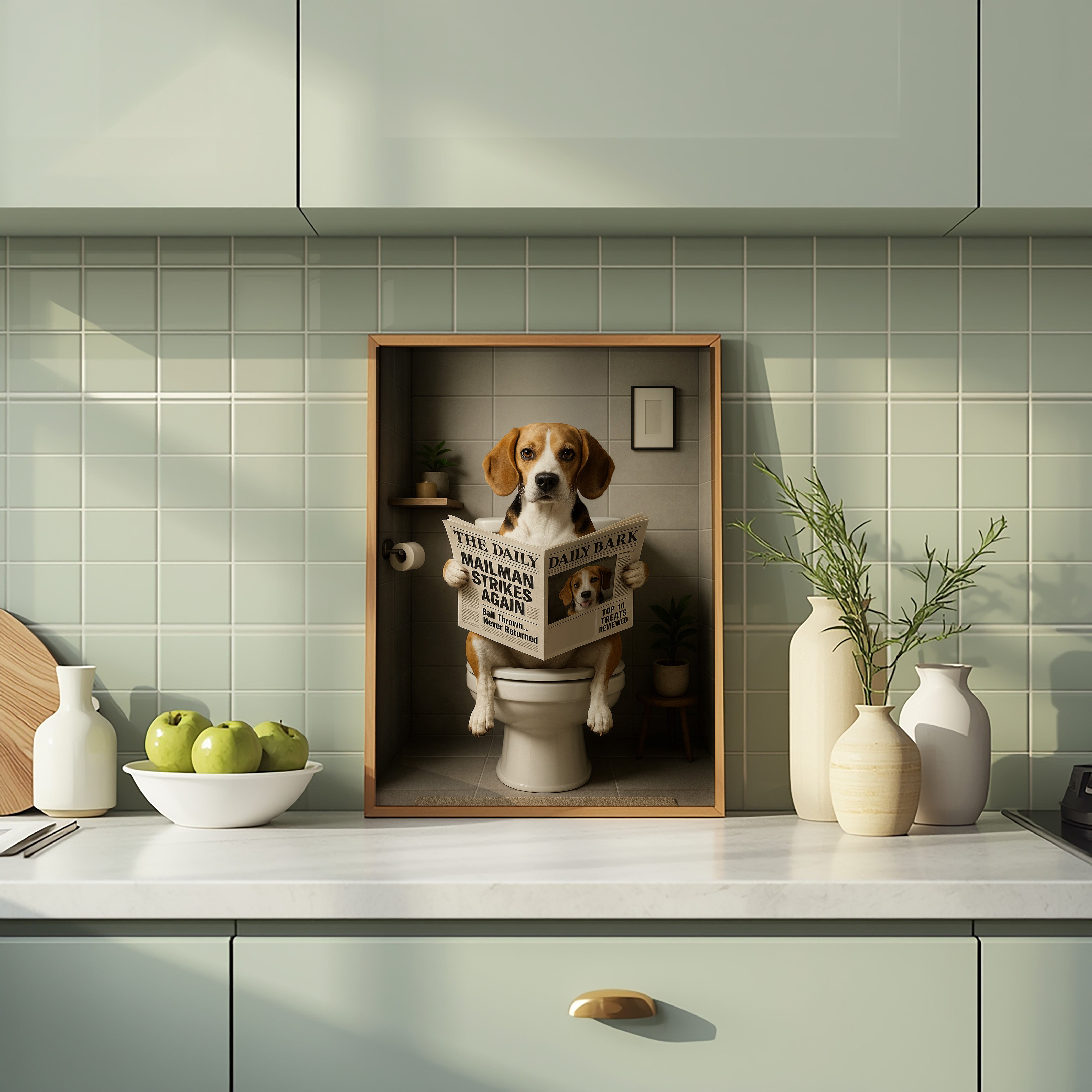 Beagle On The Toilet | Funny Dog Bathroom Wall Art Print